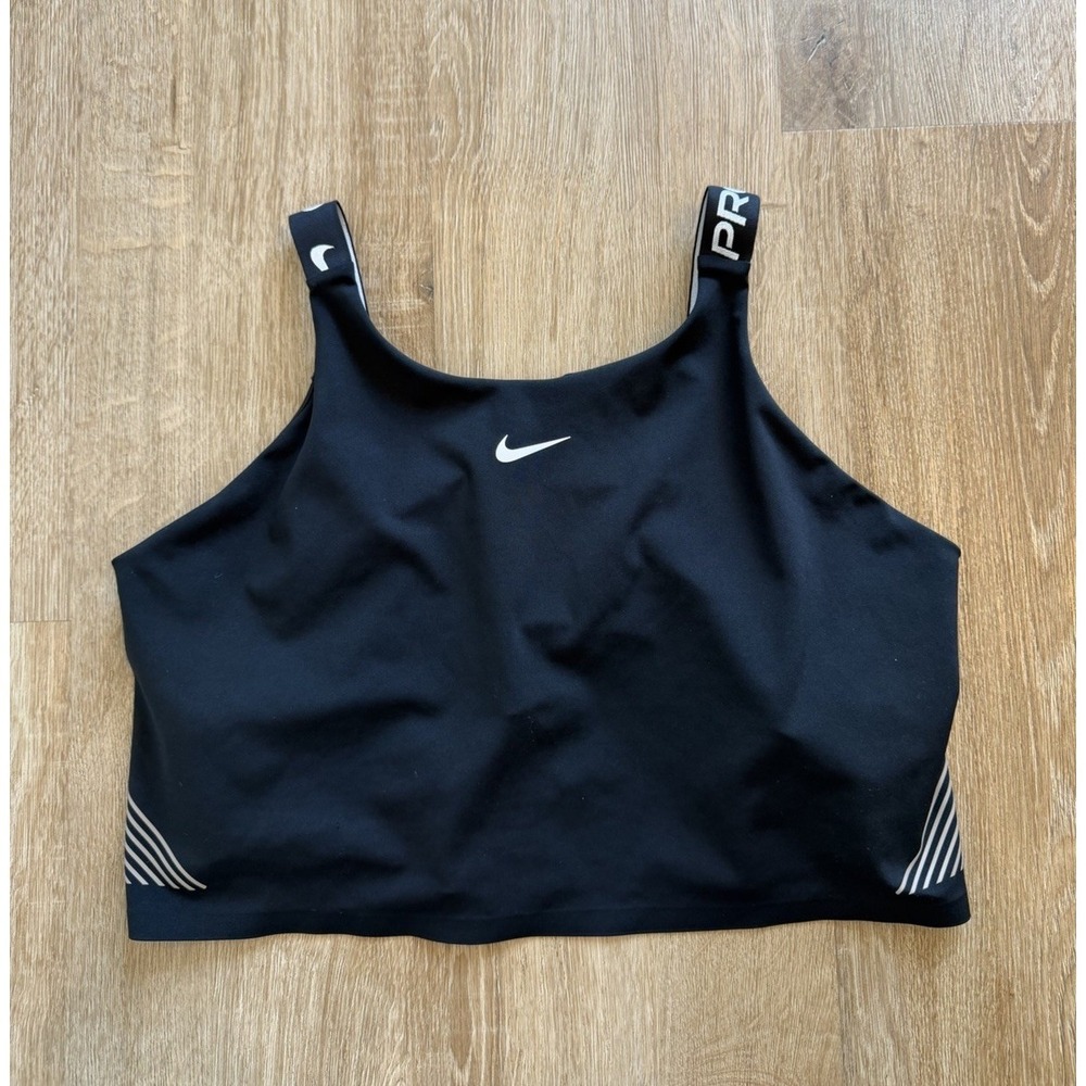 Nike Pro Dri-Fit Longline Women's Black Sports Bra Size Large Gym Workout